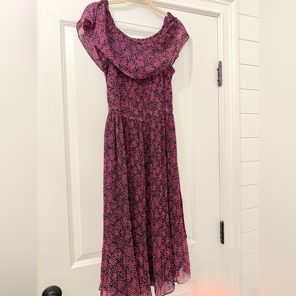 MICHAEL Michael Kors Pink and Black Stars Plisse Maxi Dress M